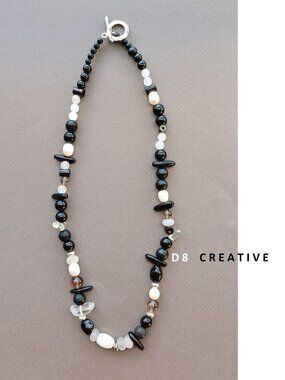 New men's black onyx with crystal quartz and mixed gemstone silver necklace